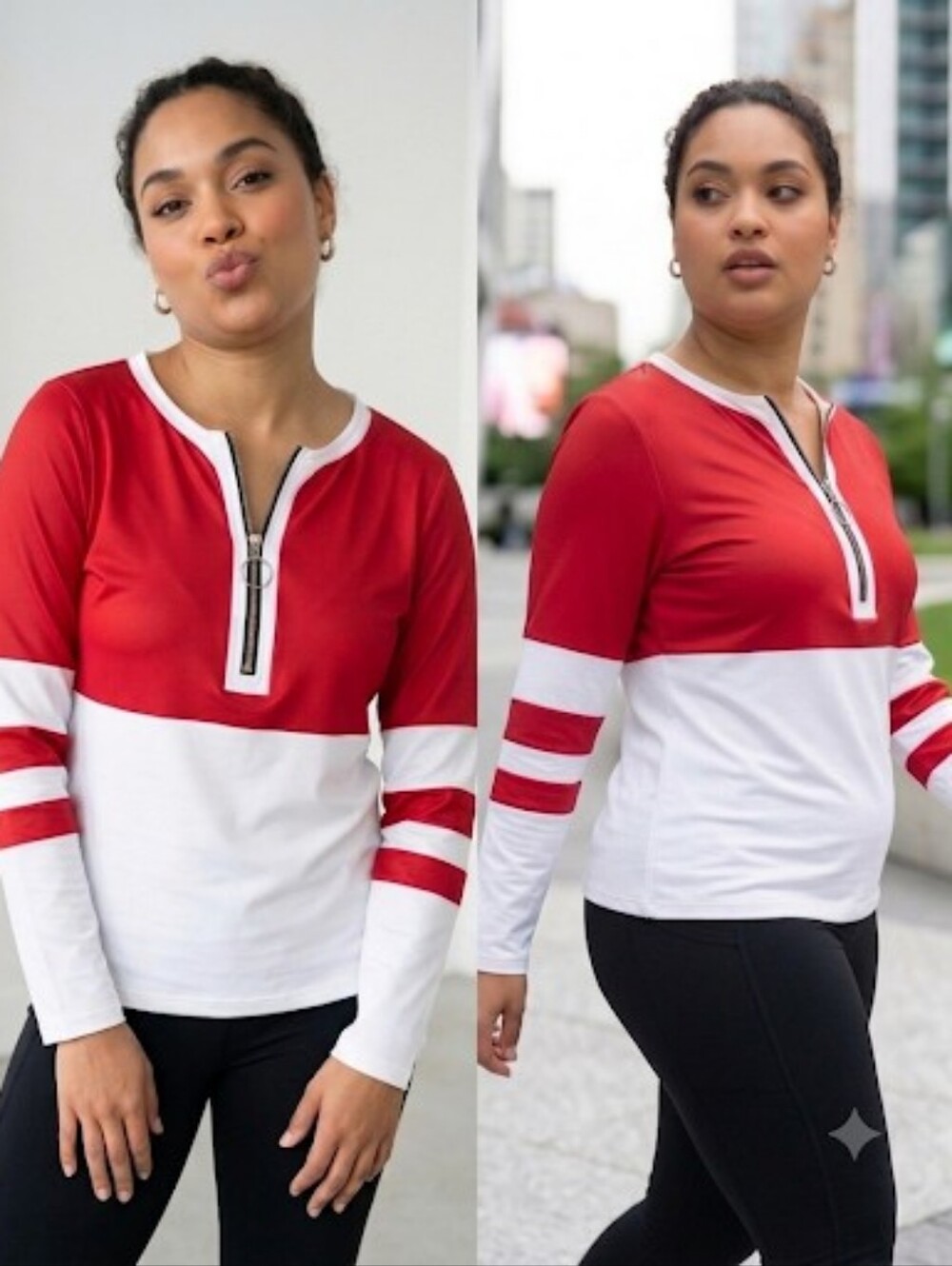 Zip-Front Long Sleeve Colorblock Tee